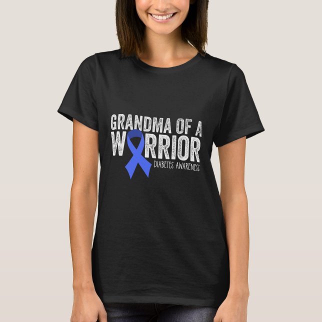 Oma eines Warriors T1D Diabetiker Blue Ribbon Supp T-Shirt (Vorderseite)