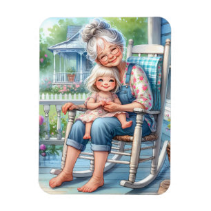 Oma Enkelin Veranda Umarmen Magnet