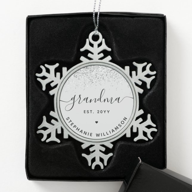 Oma Est Glitzer Confetti Custom Oma Geschenke Schneeflocken Zinn-Ornament (Box)