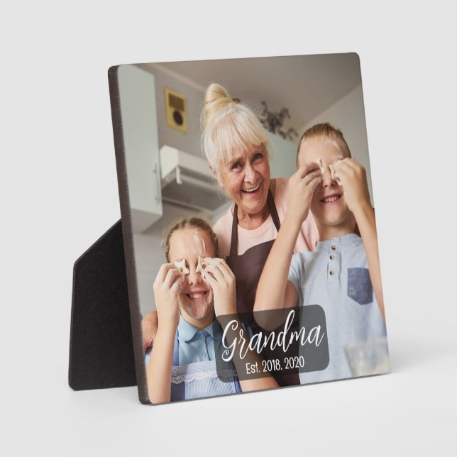Oma Est. White Skript Foto Fotoplatte (Vorderseite)