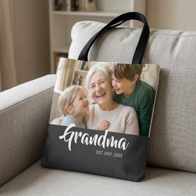 Oma Established Schrift Foto Tasche (Grandma Established Script Photo Tote Bag)