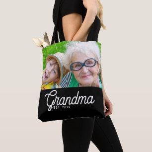 Oma etablierte Schrift Schwarz Foto Tasche
