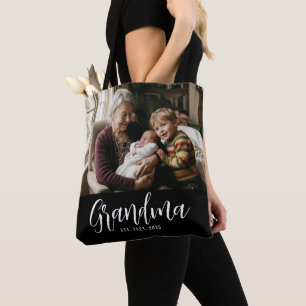 Oma etablierte Schrift Schwarz Foto Tasche