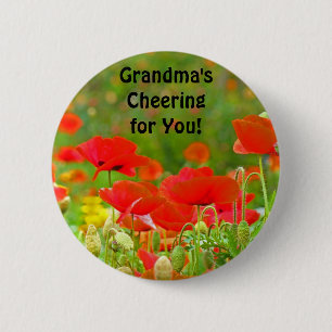 Oma feuert dich an! Knöpfe Rote Mohnblumen Button