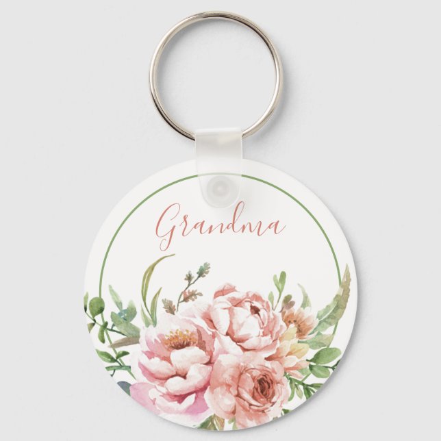 Oma Floral Personalisierter Schlüsselanhänger | Be (Vorderseite)