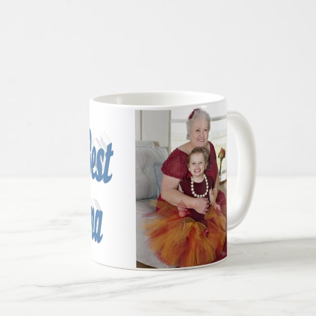 Oma Foto Blue Typografy Mothers Day Kaffeetasse (VorderseiteRechts)