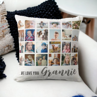 Oma Foto Collage Chic Cursive Throw Kissen