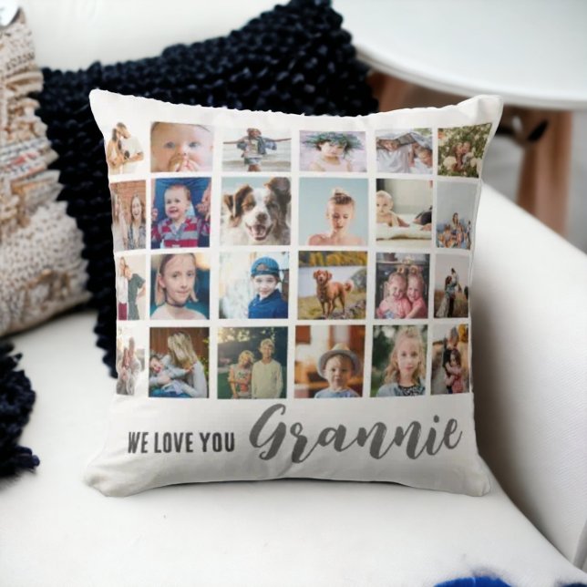 Oma Foto Collage Chic Cursive Throw Kissen (Von Creator hochgeladen)