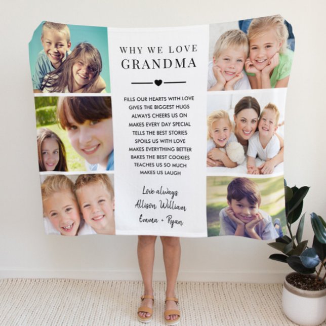 Oma-Foto-Collage Fleecedecke (Grandma Photo Collage Fleece Blanket)