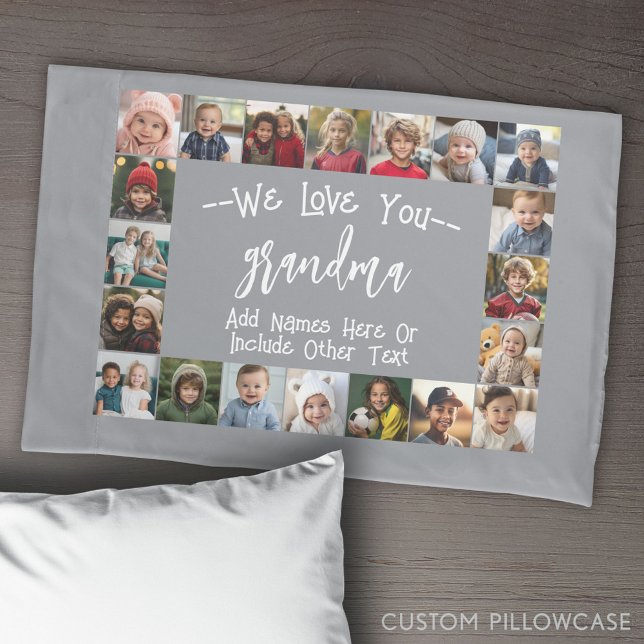 Oma-FotoCollage - Bis zu 20 Fotos Kissenbezug (Create Your Own Photo Collage Pillowcase)