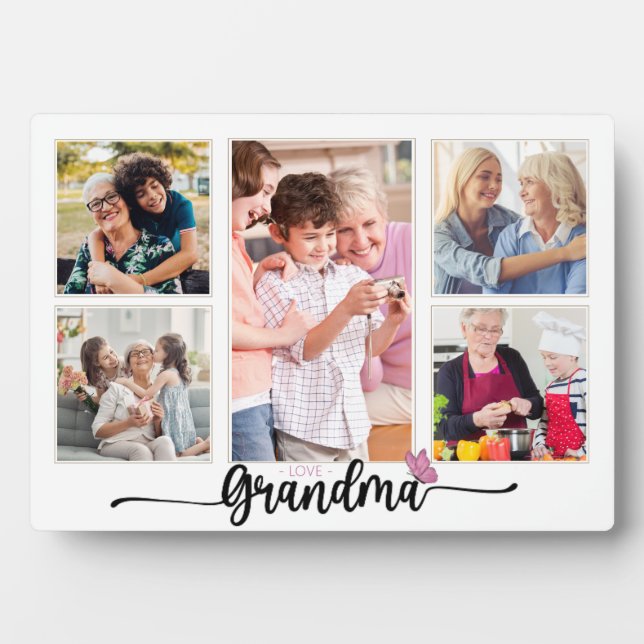 Oma FotoCollage mit 5 Fotos Großmutter Fotoplatte (Vorderseite)