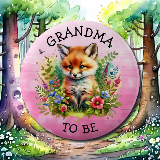 Oma | Fox Woodland Themed Baby Dusche Button (Von Creator hochgeladen)
