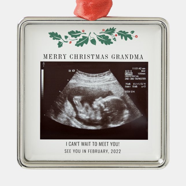 Oma Frohe Weihnachtsschwangerschaft Ultrasound Fot Ornament Aus Metall (Vorne)