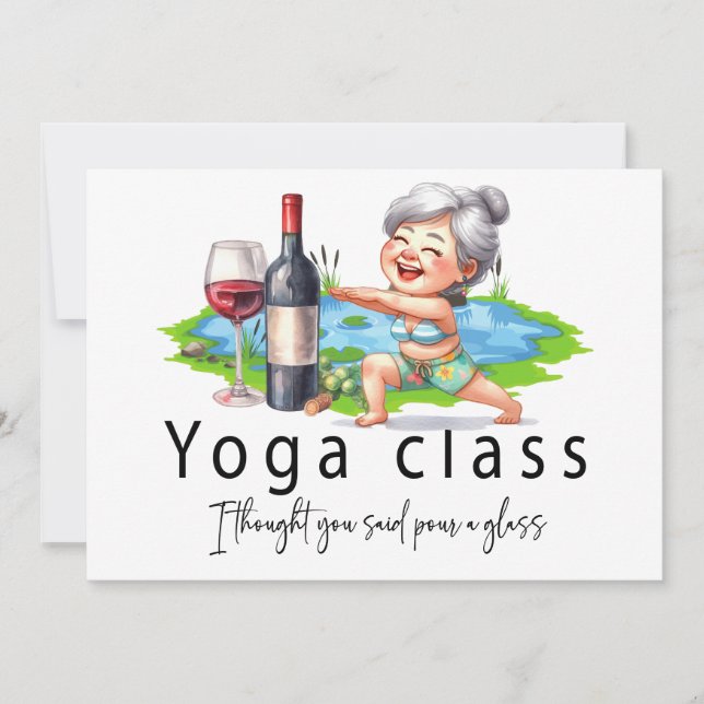 Oma Funny Sprichwort über Yoga und Wein Dankeskarte (Vorderseite)