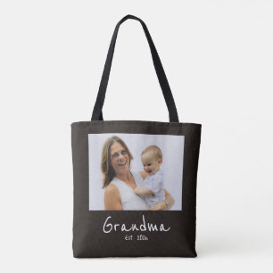 Oma gegründet Foto weiße Schrift Tasche
