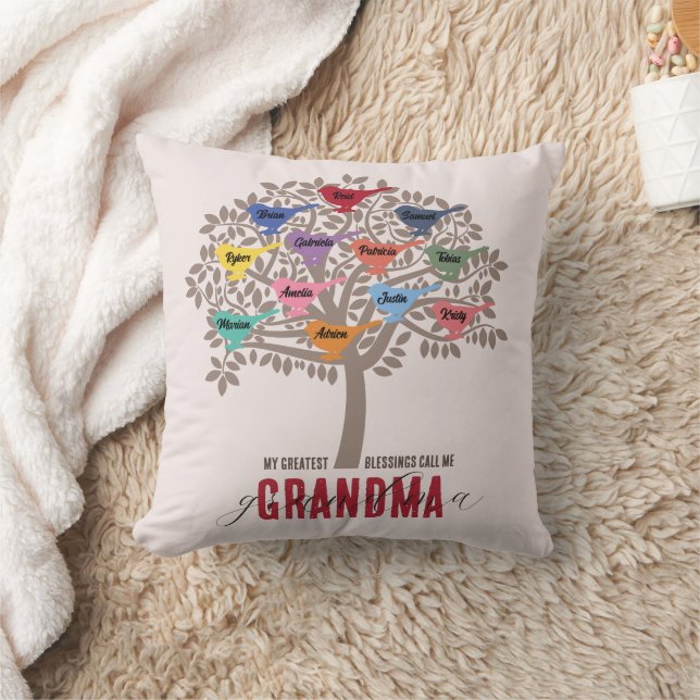 Oma Geschenk Großkinder Namen Bäume 12 Vögel Thr Kissen (Decke)