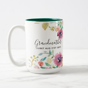 Oma-Geschenk - Hübsche Pflaumen-Pink-Blumen Persön Zweifarbige Tasse