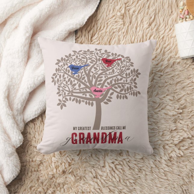 Oma Geschenk von Grandkindern 3 Vogelbaum Kissen (Decke)