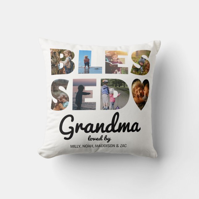 Oma gesegnet FotoCollage Personalisiert Kissen (Vorderseite)