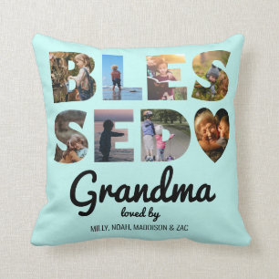 Oma gesegnete Fotocollage Personalisiert Minze Kissen