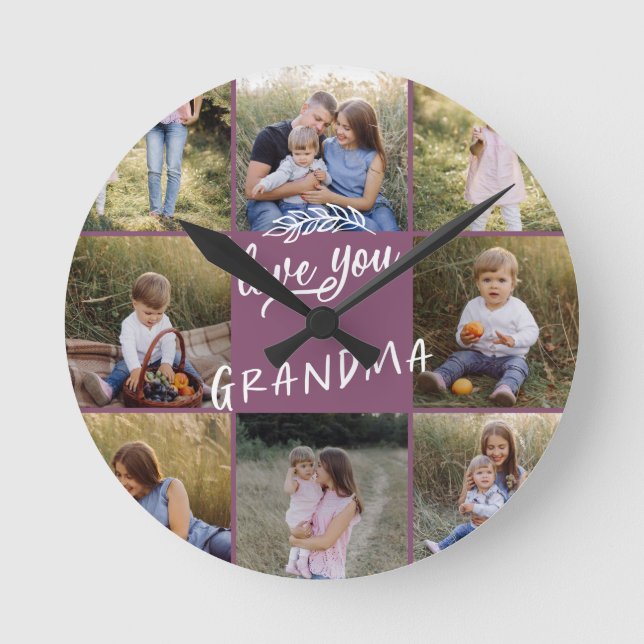 Oma gift 8 Foto Enkel einfache Typografie Runde Wanduhr (Vorderseite)