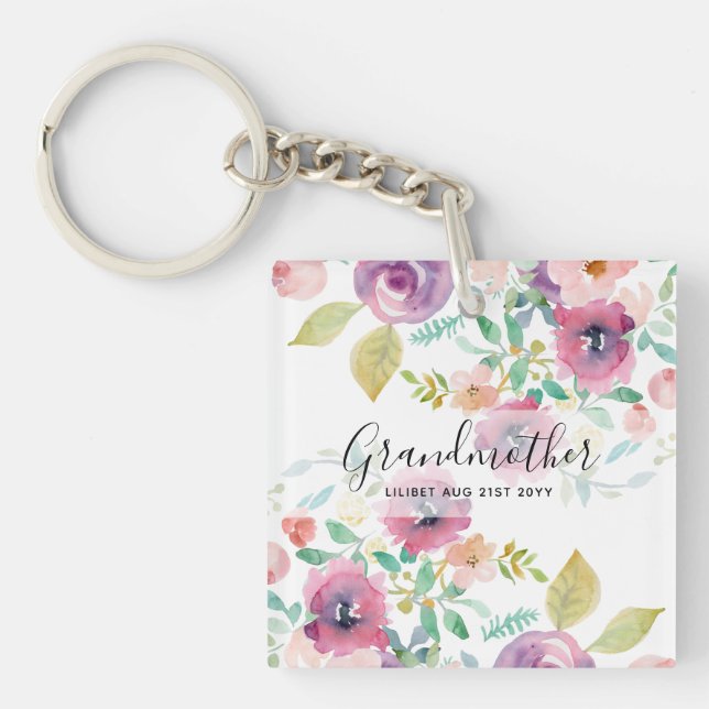 Oma Gift - Hübsch Pflaumenrosa Blume Persönlich Schlüsselanhänger (Vorderseite)