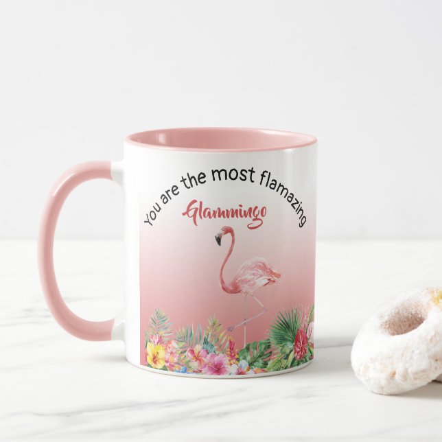 Oma Glamingo Flamingo Pink Tropischer Name Foto Tasse (Mit Donut)
