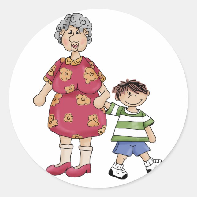 Oma & Grandson (Großeltern) Runder Aufkleber (Vorderseite)