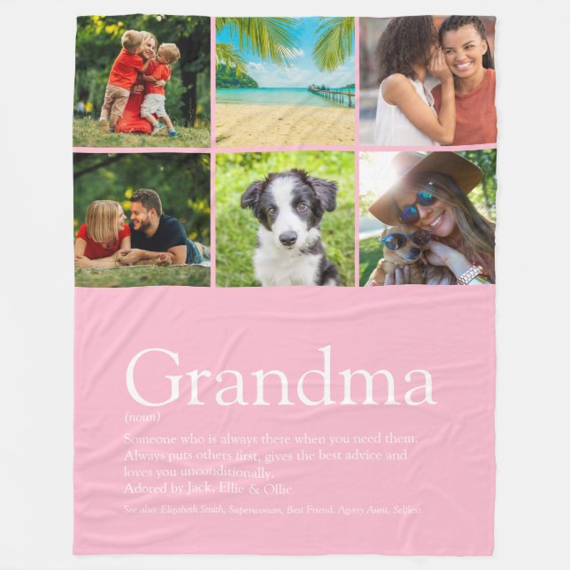 Oma Granny Definition Foto Collage Rosa Fleecedecke (Vorderseite)