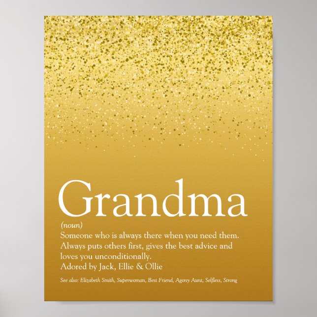 Oma, Großmutter Definition Gold Glitzer Poster (Vorne)