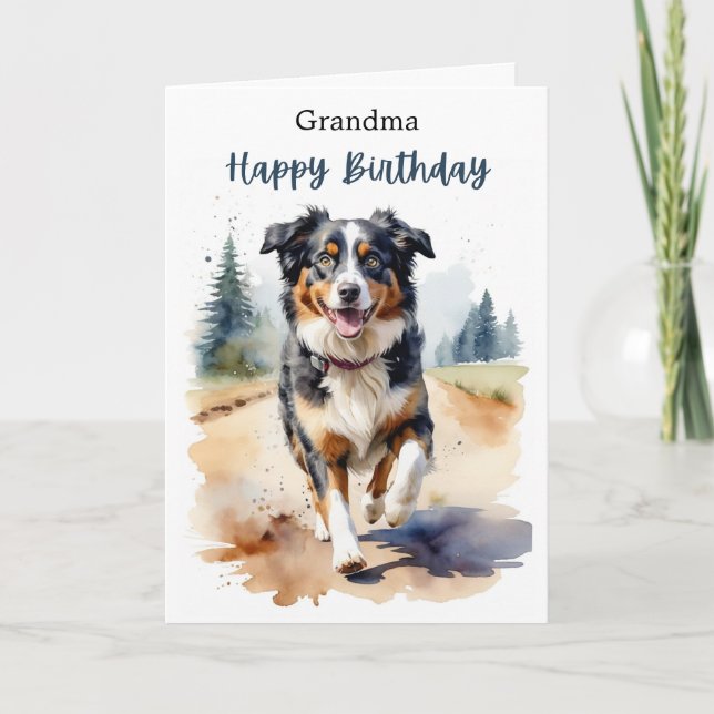 Oma Happy Birthday Australian Shepherd Dog Karte (Vorderseite)