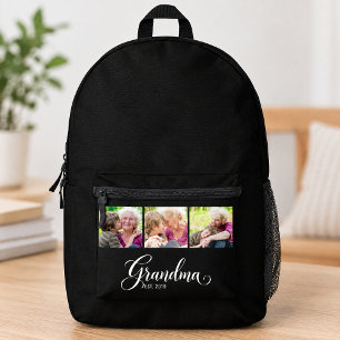 Oma hat elegantes schwarzes Skript 3 Foto eingeric Bedruckter Rucksack