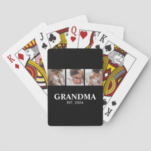 Oma hat modernes, fettes, schwarzes 3-Foto eingeri Spielkarten