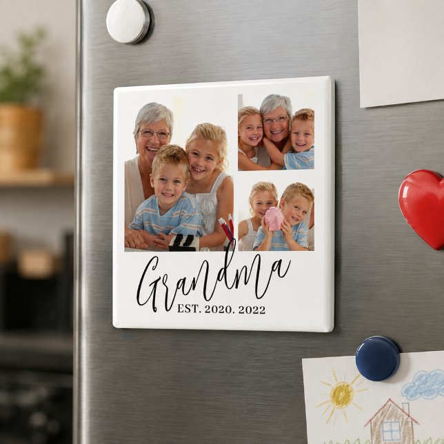 Oma hat modernes Skript 3 Foto eingerichtet Magnet (Von Creator hochgeladen)