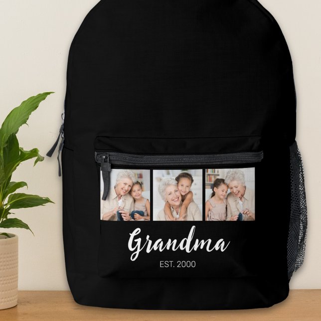 Oma hat modernes Skript 3 Foto Schwarz eingerichte Bedruckter Rucksack (Von Creator hochgeladen)