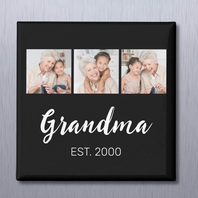 Oma hat modernes Skript 3 Foto Schwarz eingerichte Magnet (Von Creator hochgeladen)