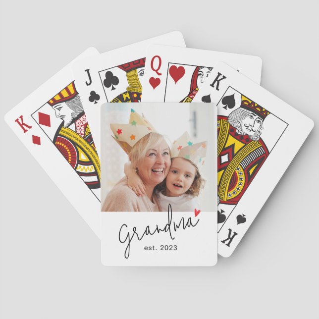 Oma hat modernes Skriptfoto eingerichtet Spielkarten (Rückseite)