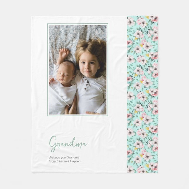 Oma Hübsch Personalisiert Pink Green Blume Fleecedecke (Vorderseite)