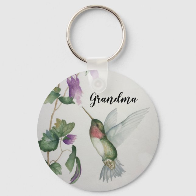Oma Hummingbird Elegantes Wasserfarben Malerei Schlüsselanhänger (Vorderseite)