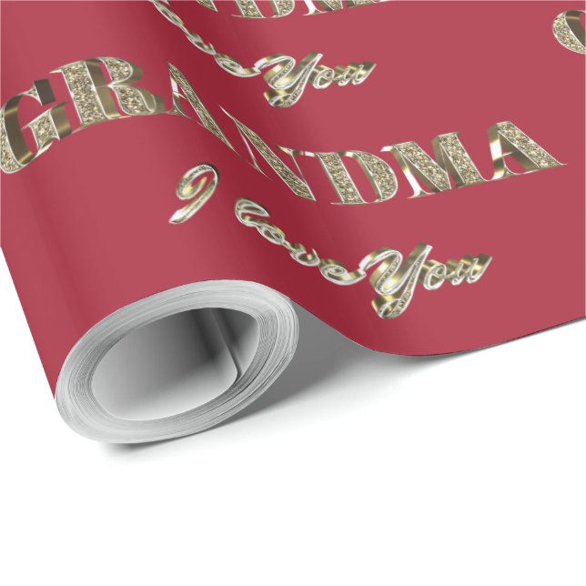 Oma I Liebe You Red Gold Glitzern Typografie Geschenkpapier (Rolleneckpunkt)