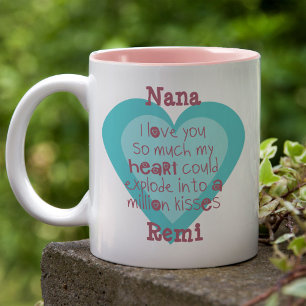 Oma ich liebe dich so sehr Türkis Blau Liebesherz Zweifarbige Tasse