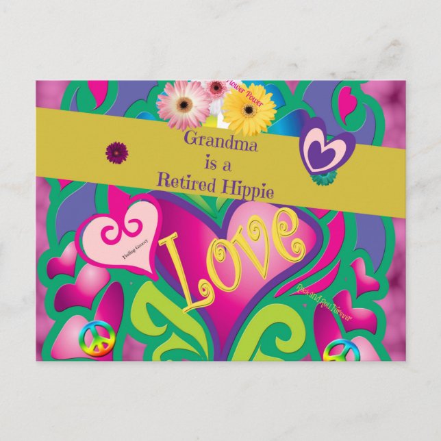 Oma ist ein niedlicher und farbenfroher Hippie Postkarte (Vorderseite)