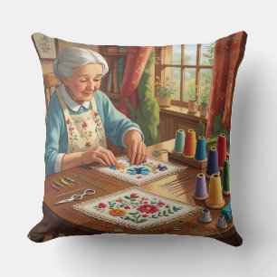 Oma Kreuzstickerinnen-Essen.Schlafen.Sticken.Wiede Kissen