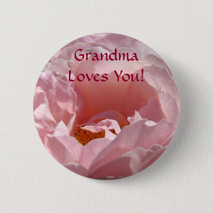 Oma liebt dich! Knopf Rosa Rose Blüte Button