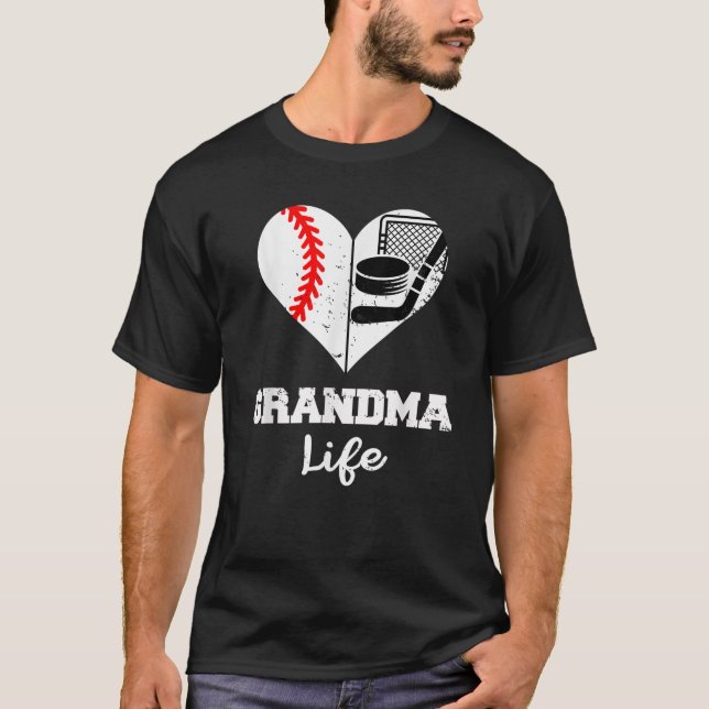 Oma Life Heart Funny Baseball Hockey Oma T-Shirt (Vorderseite)