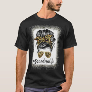 Oma Life Leopard Messy Bun Women Moth geblasen T-Shirt