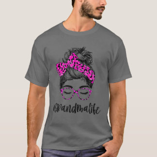 Oma Life Messy Bun Pink Leopard Print Women Mo T-Shirt