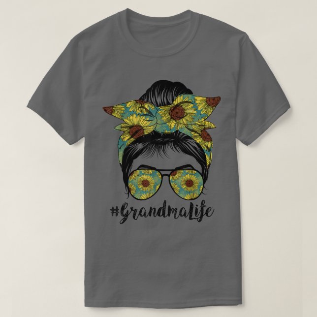 Oma Life Messy Hair Bun Sonnenblume Frauen Mutter T-Shirt (Design vorne)