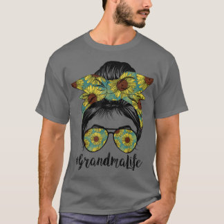 Oma Life Messy Hair Bun Sonnenblume Frauen Mutter T-Shirt