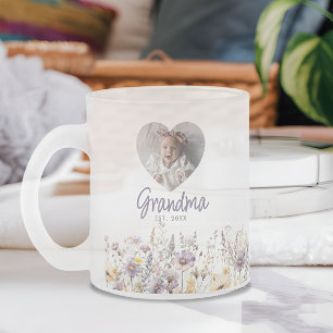 Oma Lila Aquarell Wildblumen & Foto Geschenk Mattglastasse
